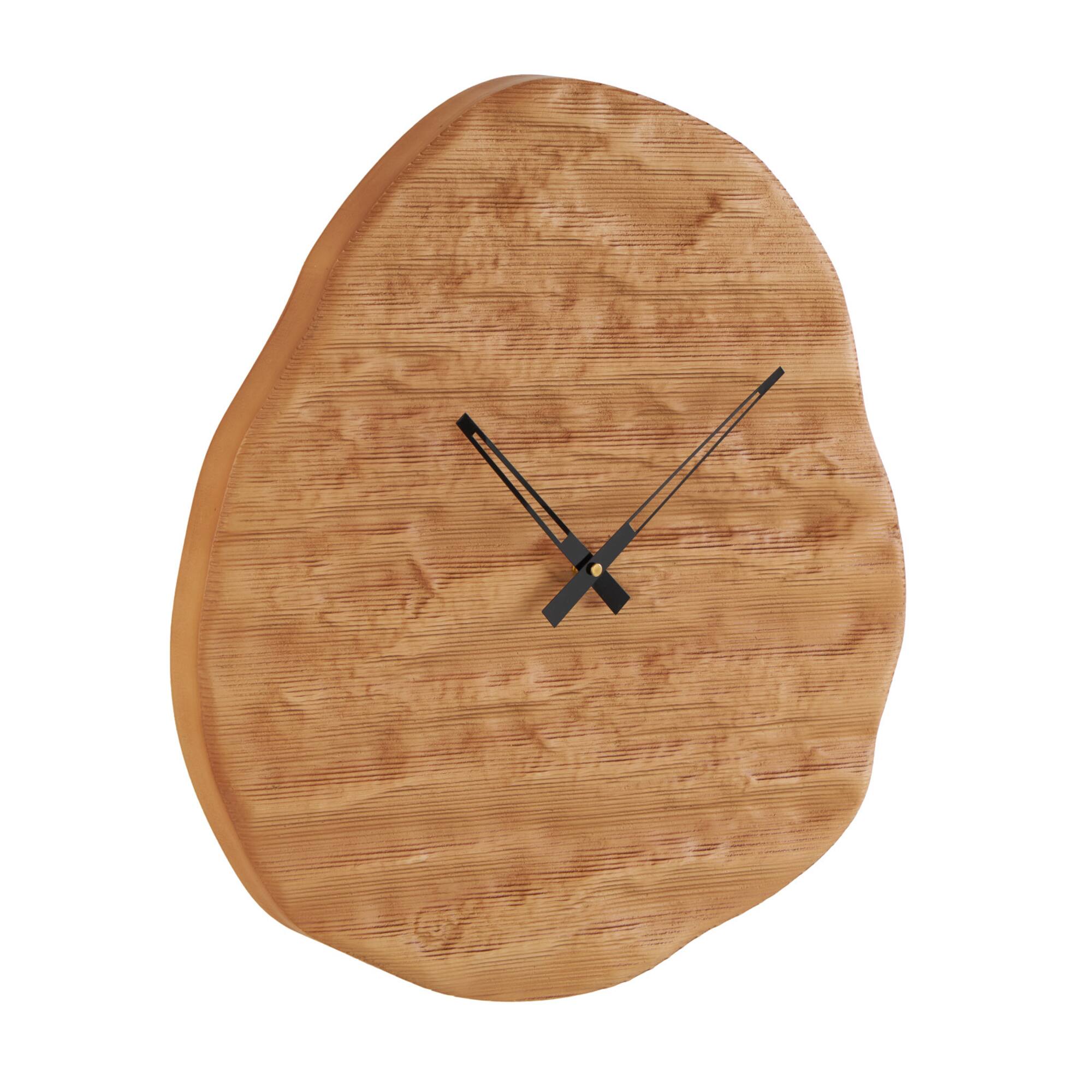 19" x 20" Brown Wood Wavy Decorative Wall Clock with Black Accents